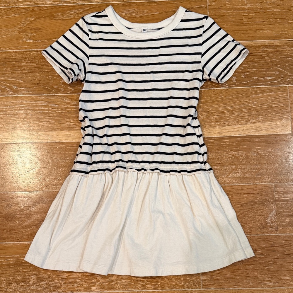 Uniqlo cream and navy blue striped dress